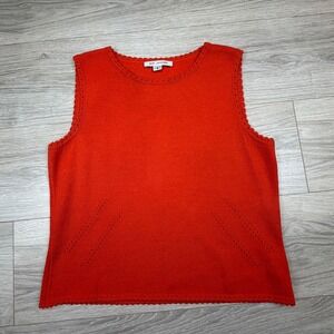 St John Orange Knit Shell Top Sleeveless Pointelle Scalloped Trim Size Small